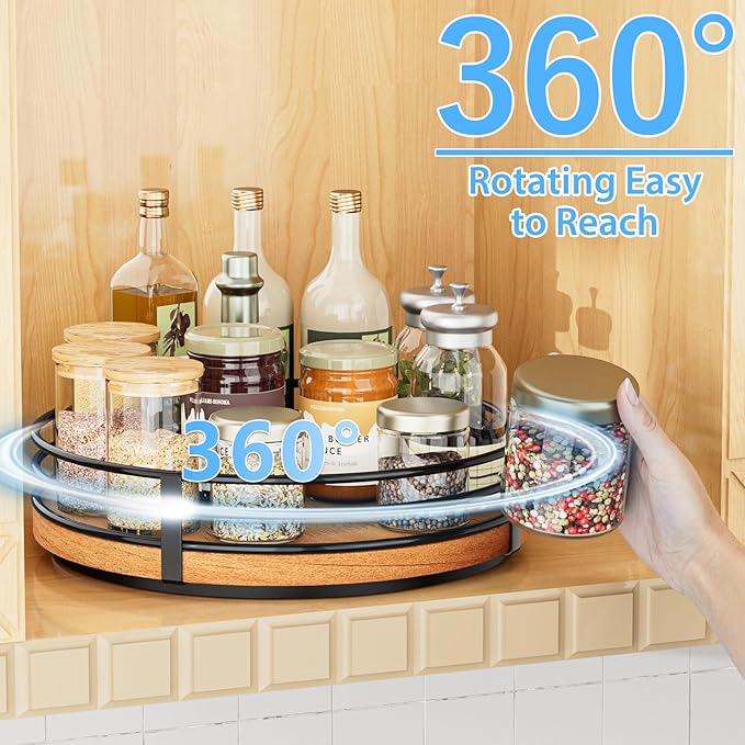 Wood Lazy Susan Turntable Organizer - 11" Round Wooden Lazy Susan for Cabinet Kitchen Countertop Dining Table Pantry Cupboard Bathroom Coffee Bar Spice Storage Home Decor - Image 2