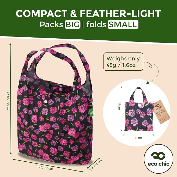 ECO CHIC Foldable Reusable Grocery Bags - Lightweight, Recycled & Reusable Shopping Bag - Waterproof Packable Tote - Image 4