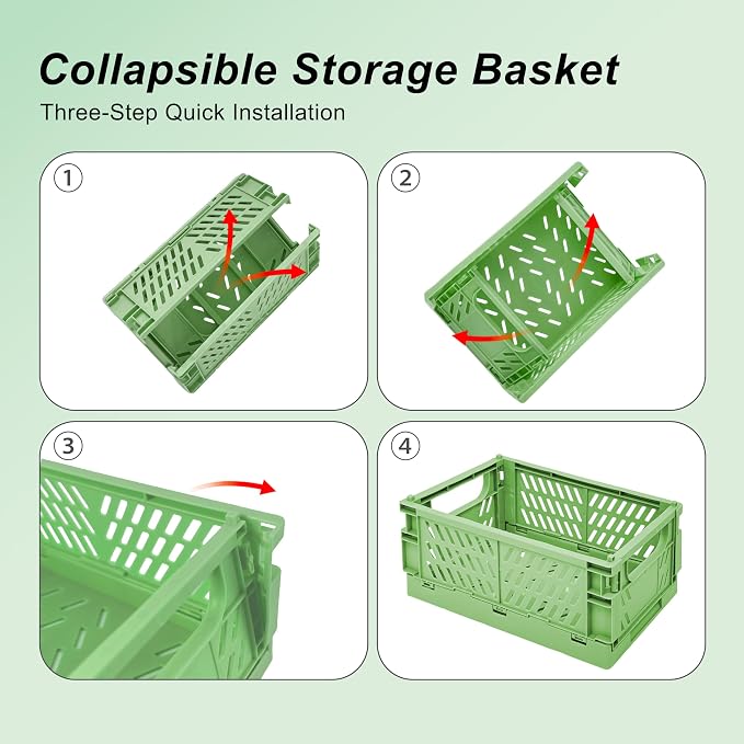 2 Pack Mini Foldable Small Plastic Baskets for Organizing and Storage，Collapsible Storage Crates,Mini Bins for Home Kitchen Bedroom Bathroom Office (Green, Large 10x6.5x4) - Image 4