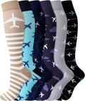 Skicuff 6 Pairs Airplane Compression Socks for Men Women 15-25 Mmhg Graduated Knee High Travel Socks for Flight Flying Pilots by Skicuff