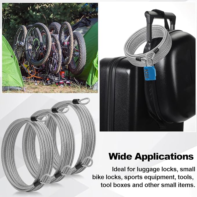 12 Pack Security Cable Luggage Lock with Loops 15 ft 3mm Braided Steel Coated Bike Cable Wire Double Loop Anti Theft Safety for U Lock, Padlock and Disc(Clear) - Image 7