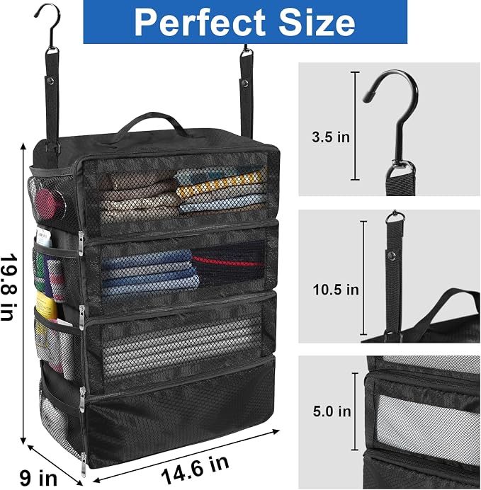 Olosar Suitcase Organizer, Travel Luggage Organizer Portable Hanging Travel Shelves Collapsible Hanging Packing Cubes for Carry on Suitcase - Image 4