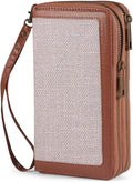 Double Zipper Wallet RFID Blocking Cellphone Wristlet for Women Large Capacity Multi Card Clutch Purse with Removable Strap, Grey Linen Brown by HAWEE