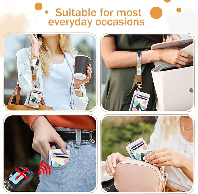 Yonlevres Sunrise Credit Card Holder Slim RFID Wallet Women Wristlet Small | Front Pocket, Handy, RFID Blocking, Woman Girls Ladies Gifts, D-ring for Keychain,Thin Mini Card Case, ID Window, PU Leather - Image 3