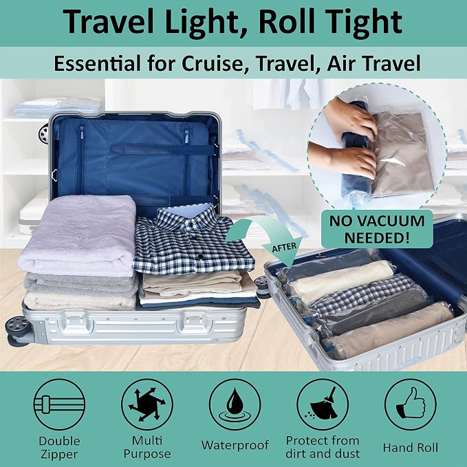 Cozy Essential Compression Bags for Travel - Travel Essentials - 16 Pack Space Saver Bags - No Vacuum Needed - Compression Packing Bags for Cruise Accessories - Image 2