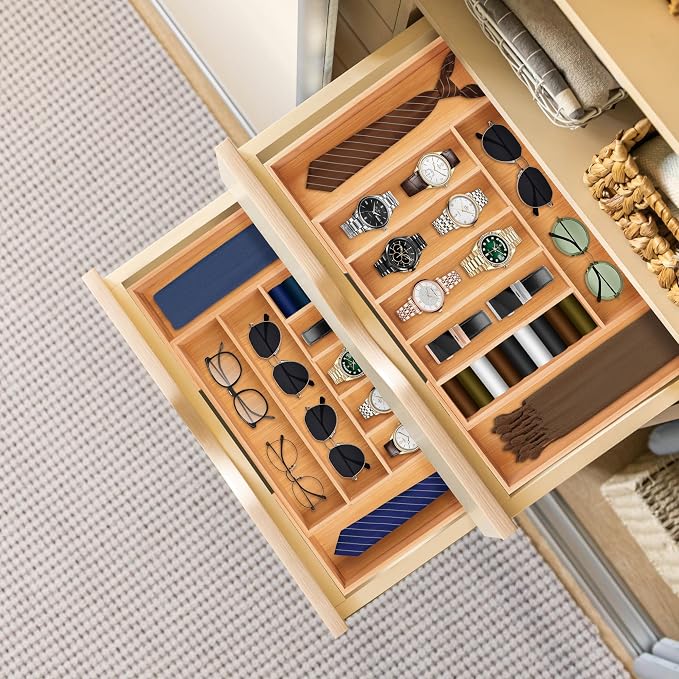 Large Premium Bamboo Silverware Organizer - Expandable Drawer Organizer & Utensil Organizer - 17"x19.7" Cutlery Tray with Dividers for Kitchen Utensils and Flatware (7-9 Slots) (Natural) - Image 9
