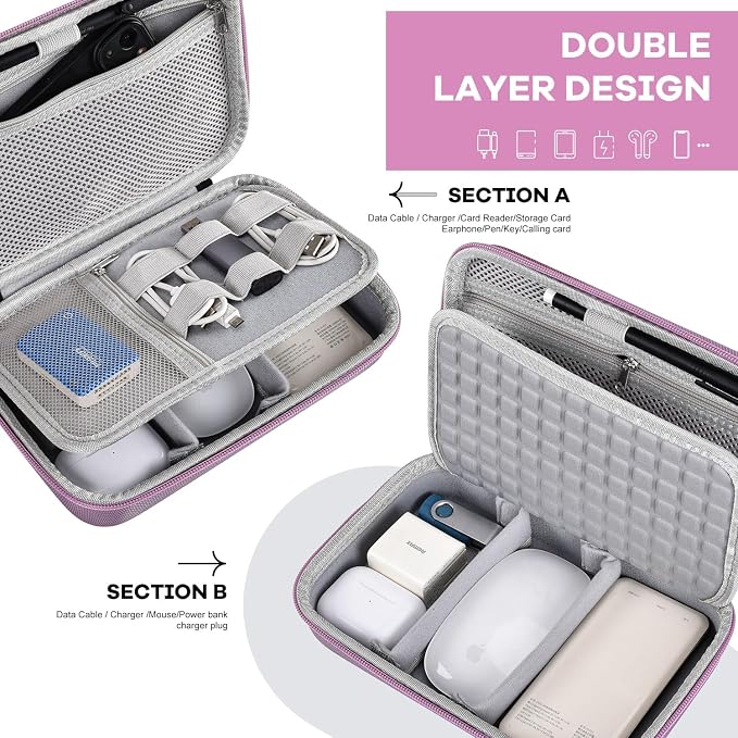 Hard Electronics Organizer Shockproof Carrying Case for MacBook Power Adapter Chargers Cables Power Bank Apple Magic Mouse Apple Pencil USB Flash Disk SD Card Hard Drive Accessories Bag, Purple - Image 7