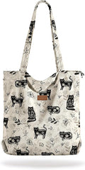 Aesthetic Corduroy Tote Bag with Zipper for Women | Reusable, Fits 14 Inch Laptop, Inner Pocket, double-sided print, Lightweight by VelvetHue