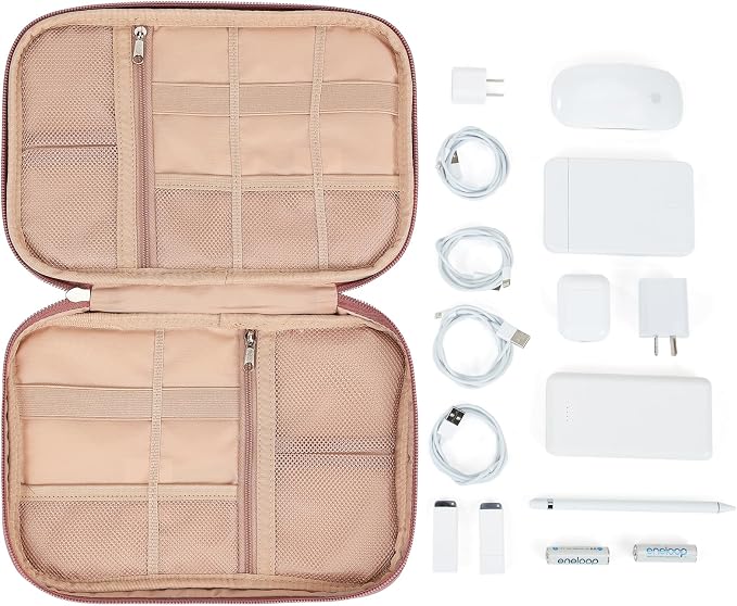 NISHEL Travel Cord Organizer, Electronic Cable Accessories Storage Bag | Bag for chargers, cables, phones, hard drives, USB devices and SD cards, ideal for travel and daily use, Rosewood-Pink - Image 5