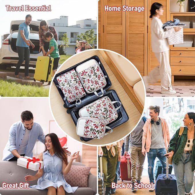 4 Set Compression Packing Cubes, Suitcase Organizer, Lightweight Travel Essentials, Compression Bags For Travel Accessories Luggage Storage Set (4 Pcs, Berry) - Image 5