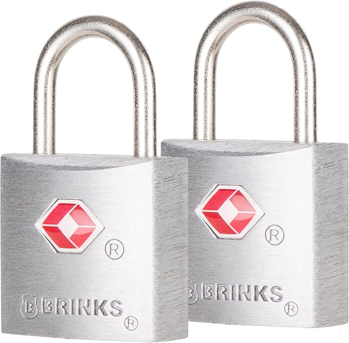 BRINKS TSA Approved Padlock 2-Pack, 22mm Aluminum Body, Hardened Steel Shackle, Luggage Locks with Keys, TSA Lock for Suitcases & Carry-Ons by Brinks
