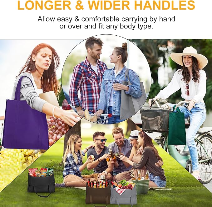 12 Pack Reusable Grocery Shopping Bags Large Foldable Tote Bags Bulk | Eco Produce Bags with Long Handle for Shopping Groceries Clothes (6 Assorted Colors) - Image 6
