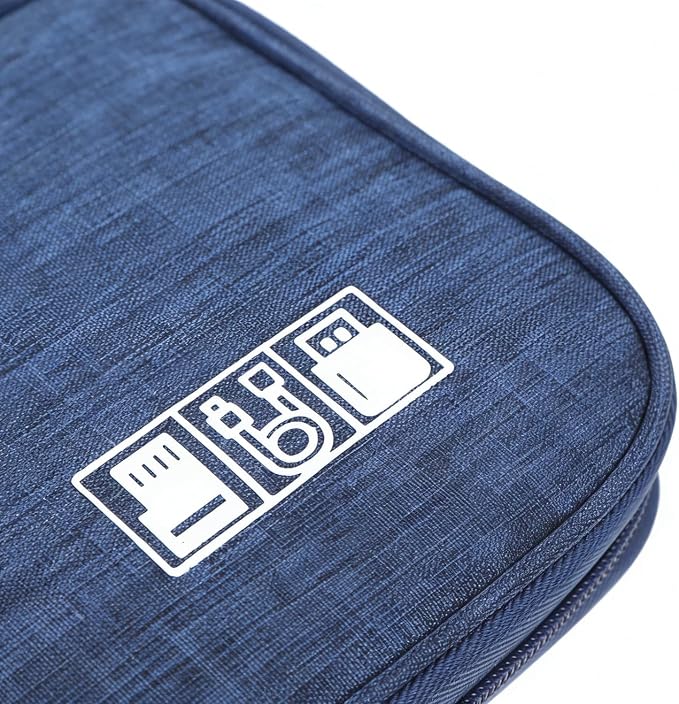 Yamrots Travel Cable Organizer, Electronic Organizer Travel Case, Portable Storage Bag for SD Card, Charger, Power Bank, Earphone (Navy blue) - Image 4