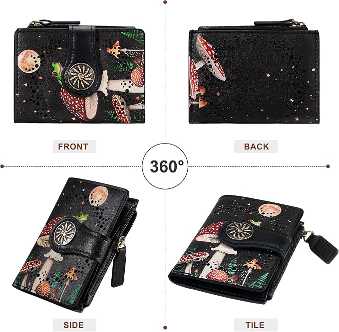 Tipmile Small Wallet Women Bifold RFID Blocking Card Holder Leather Wallets with Zipper Coin Pocket, Black & Red - Image 8
