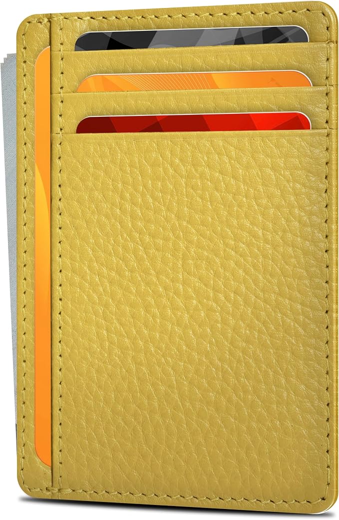 Slim Minimalist RFID Front Pocket Leather Card Holder Wallet, Yellow by OakLeathers