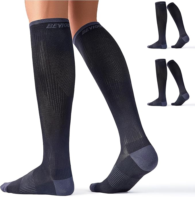 Bevigorio Compression Socks for Women Men 15-20mmHg Circulation Cushion Knee High Support Socks Athletic Daily by Bevigorio