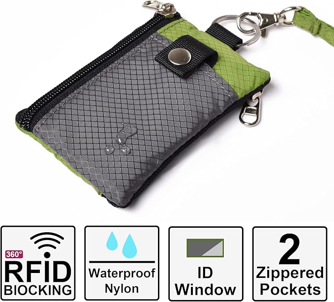 CHENSPRX Minimalist RFID Blocking Small Wallet with ID Window,WaterResistant Zip Id Case Wallet with Lanyard Keychain for Cards,Cash,Travel,Women,Men - Image 2