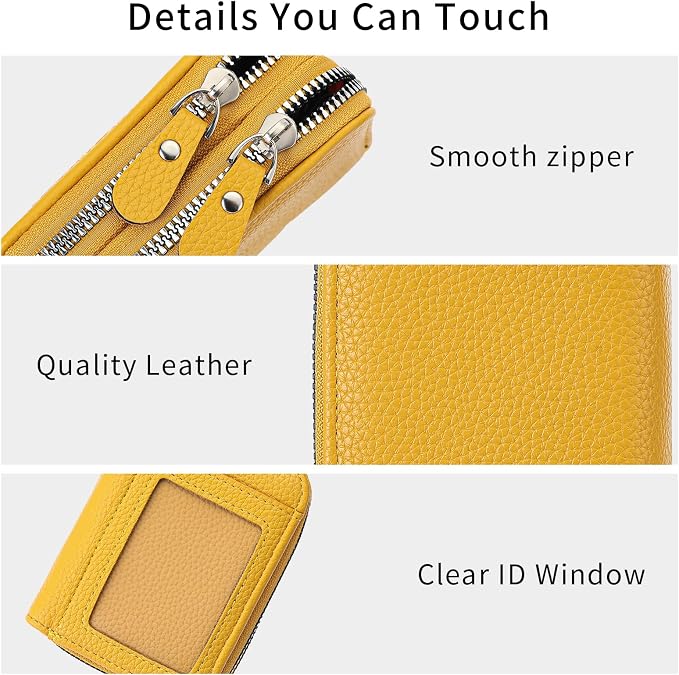 RNIEGA Credit Card Holder Wallet RFID Blocking Leather Small Wallet for Women Double Zipper Wallet with ID Window - Image 4