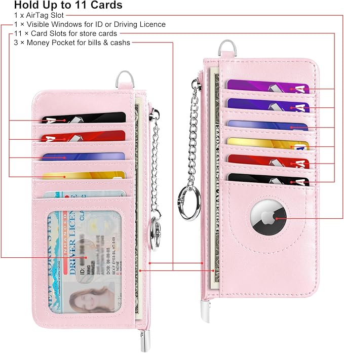 RFID Blocking Slim Credit Card Holder Wallet with Zipper Money Pocket & Keychain, Slim Airtag Wallet for Men Women - Image 9