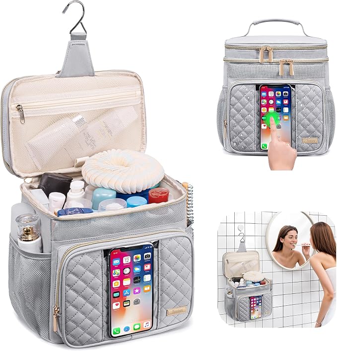 Tealari Large Toiletry Bag for Women Men,Bathroom Bag,Water Resistant Shower Bag,Makeup Bag,Portable Shower Caddy for College Dorm,Hanging Travel Toiletry Bag with Transparent Waterproof Phone Pocket - Image 2