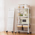 Folding Storage Shelves No Assembly, 4 Tier Foldable Storage Shelves with Wheels, Rolling Collapsible Rack for Pantry Laundry Room Kitchen, White by Unknown