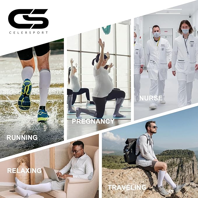 CS CELERSPORT 3/4 Pairs Compression Socks for Men Women Size 6-12 | Knee High Support Socks for Running Nurses Pregnancy Travel Daily Wear - Image 6
