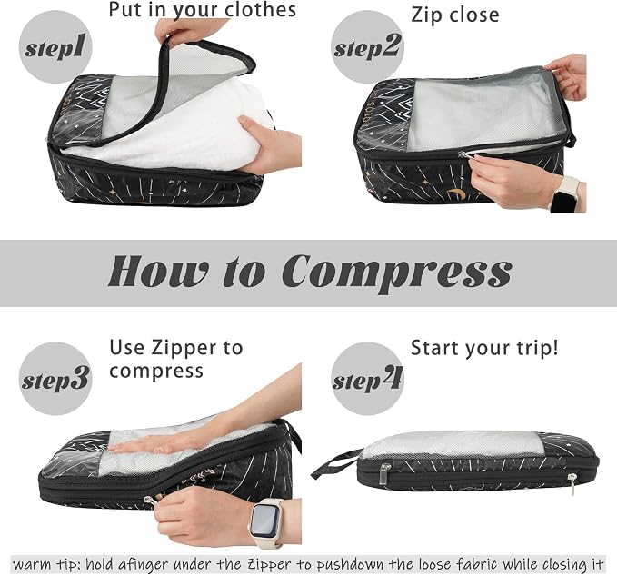 7 Pcs Compression Packing Cubes Travel for Suitcases, Luggage Organizer Lightweight Storage Bags Set for Backpack Travel- Packaging Cubes for Carry-Ons and Storage - Image 2