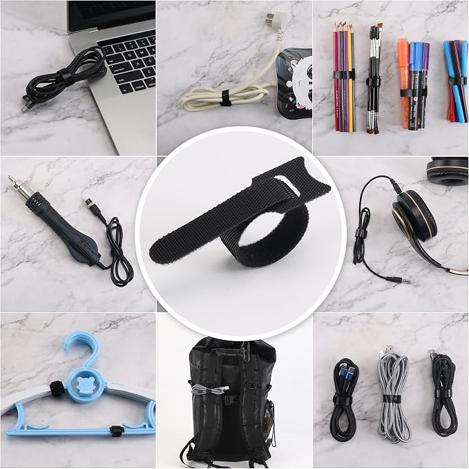 Nettbe Reusable Cable Ties, 210 PCS 8 Inches Adjustable Cord Straps Wire Organizer Cord Wrap and Hook Loop Cable Management - Image 4
