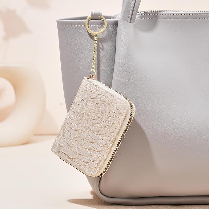 RNIEGA Credit Card Holder RFID Blocking Small Wallet for Women Vegan Leather Card Case Wallets with Zipper Keychain - Image 6