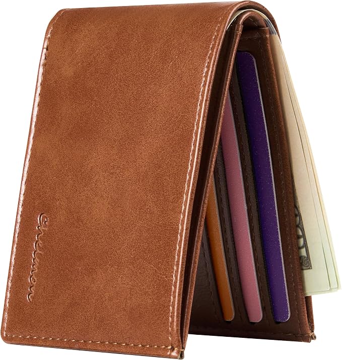 Chelmon Slim Wallet for Men ID Window with RFID Blocking Minimalist Front Pocket Bifold Bussiness Card Holder Gift for Men, Alaska Brown by Chelmon