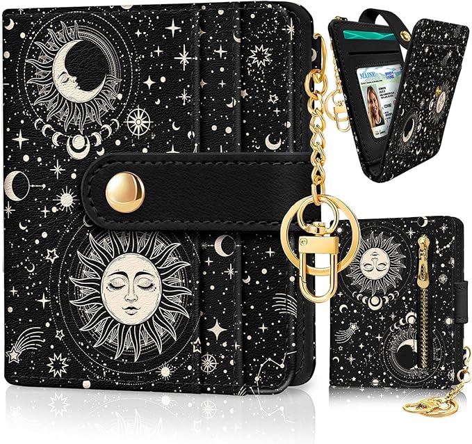 Jogjam Sun and Moon Rfid Women Wallet, Small Slim Thin Credit Card Holder | PU Leather Bifold Cash Zipper Coin Pocket ID Window, for Female Ladies Teen Girls Girly Gifts by Jogjam