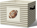 Rustic Football Storage Bins Boxes Handles | grey striped nursery foldable basket for organizing bedroom toddler playroom by Unknown