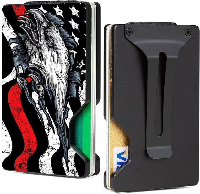 Minimalist Wallet for Men, Slim Metal RFID Blocking Wallet Credit Card Holder Money Clip & Cash Strap, Scratch-Resistant Holds 15 Cards,Ideal Gift for Men | Patriot Reline Eagle by Unknown