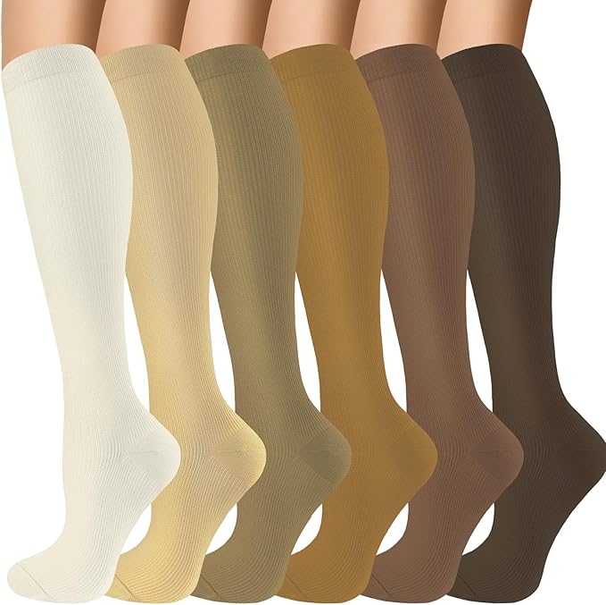 Compression Socks for Women & Men 6 Pairs | 20-30 mmHg Breathable & Moisture-Wicking Comfortable & Skin-Friendly Knee High Support Socks for Nurse, Travel, Pregnancy by OUIVIAL