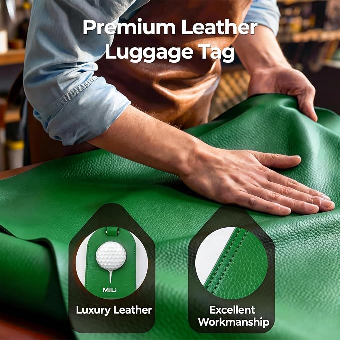 MiLi Leather Golf Design Bag Tracker Tag for iOS & Android | Works with Apple Find My & Google Find Hub, Bluetooth Locator for Golf Clubs, Travel Bags, Premium Golf Gift, Green - Image 6
