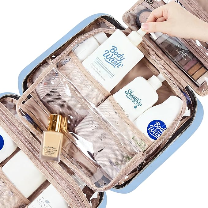 NISHEL Travel Toiletry Bag for women, Portable Hanging makeup Organizer | for Travel-Sized Shampoo, Conditioner, Brushes Set, makeup Accessories, Large Size, Placid-Blue - Image 5