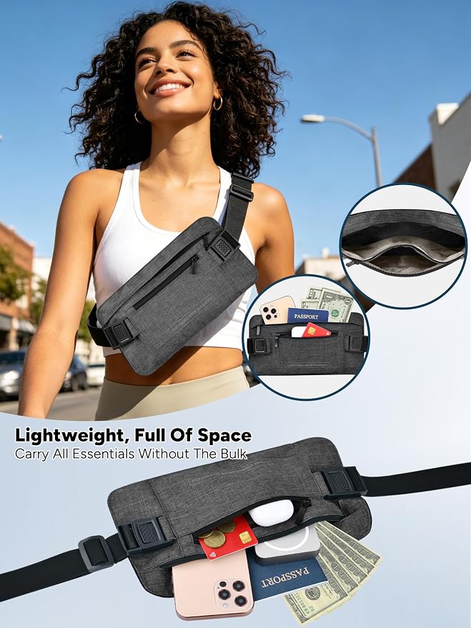 Hidden Money Belt for Travel, RFID Blocking Waist Wallet, 2 Zippers | Ultra-Slim Money Belt; RFID-Blocking Waist Pack; 2 Zippered Pockets; Moisture-Wicking; lightweight - Image 6