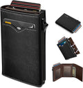 Wallet for Men,with Cash Pocket 2 ID Window 9-13 Cards,Metal Case Smart Slim Pop Up Credit Card Holder Flip with Magnetic Closure RFID Blocking Trifold wallet with Gift Box by Miyozi