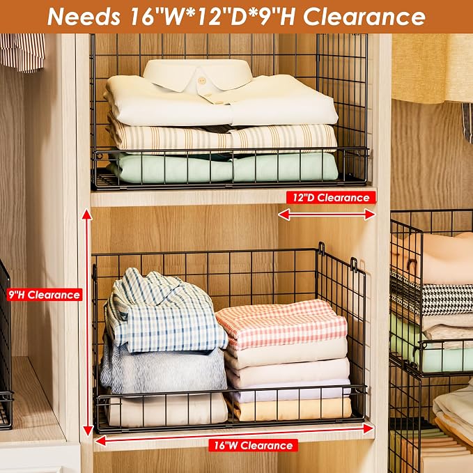 Yociyoga 5-Tier Stackable Closet Organizers and Storage Shelves, Closet Shelf Organizer Basket Bins, Foldable Sweater Storage for Closet Organizer System, Black(Patent 30022416) - Image 4