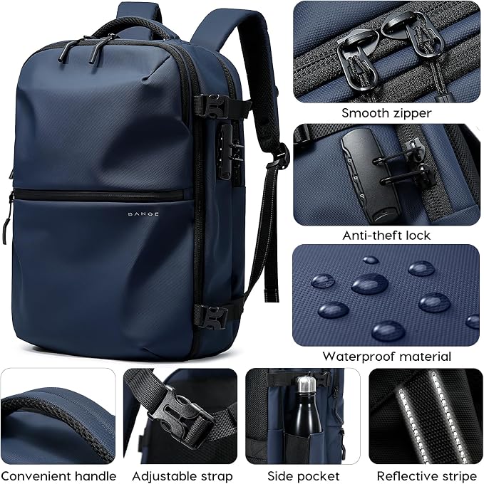 BANGE Travel Backpack with Vacuum Pocket and TSA lock version can hold 15.6 inch Laptop suitable Overnight Flight Approved Anti-theft Bag - Image 5