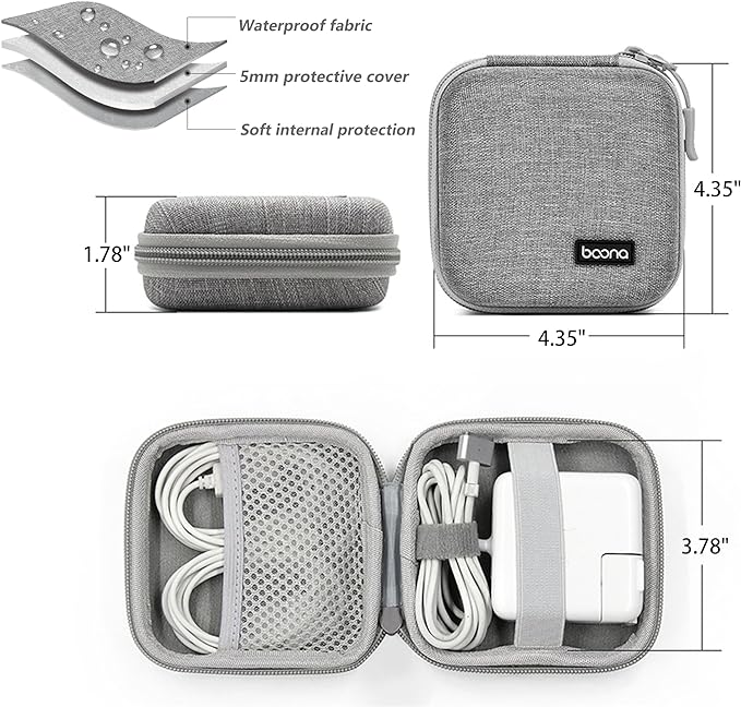Small Travel Carrying Storage Case, 4.4"x4.4" Charger Organizer, Pouch compatible with MacBook Power Adapter, Laptop Accessories Cables, Cords, USB Drives, Earphones | Portable travel pouch, holds MacBook power adapter, cables, USB drives, earphones an... - Image 2