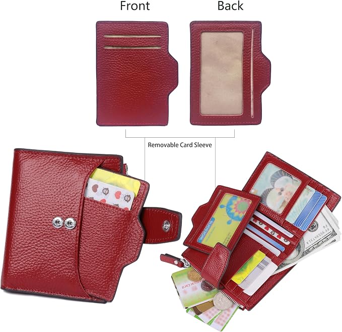 Women's RFID Blocking Leather Small Compact Bi-fold Zipper Pocket Wallet Card Case Purse with id Window - Image 3