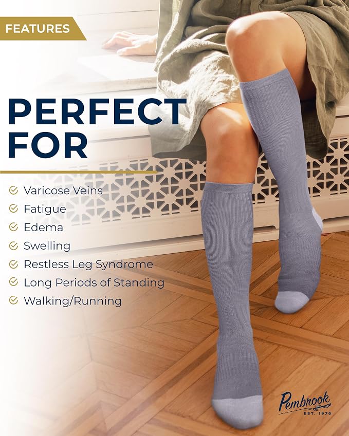 Pembrook® Bamboo Viscose Light Compression Socks - 3 Pairs | 8-15 mmhg Compression Socks | Knee High Comfort Support Socks - Image 7