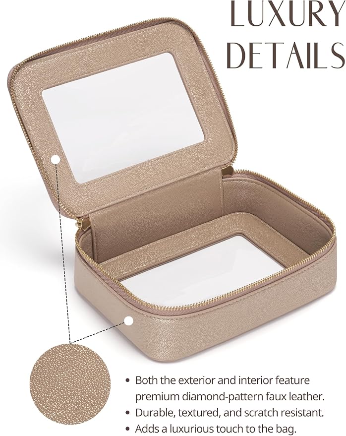 Clear Makeup Bag Travel Cosmetic Case Transparent Toiletry Bag with Zipper, Portable Make Up Organizer Traveling Compact Car Bag for Essentials, Gold, Medium - Image 4
