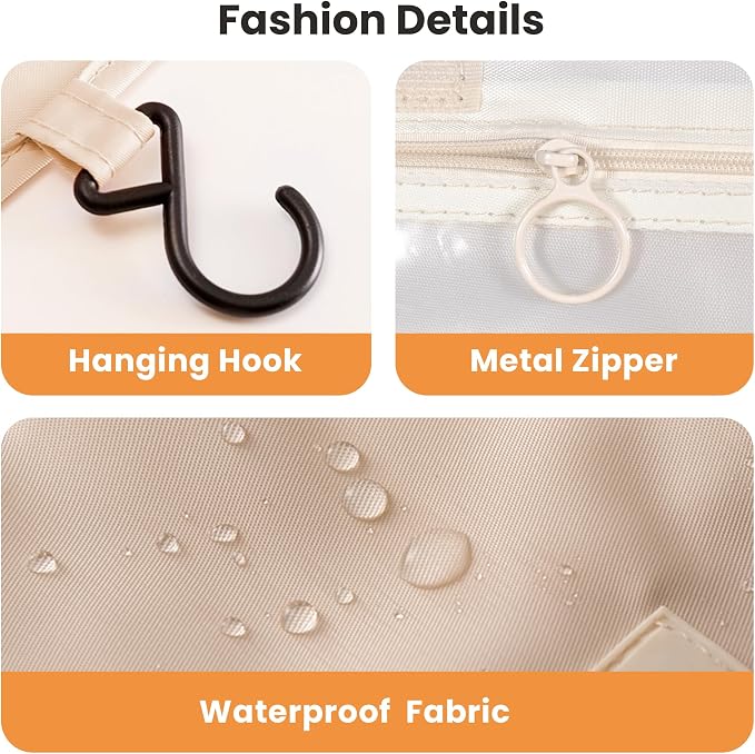 Portable Hanging Toiletry Bag for Travel,Small Multifunctional Makeup Cosmetic Bag for Women,Waterproof Travel Toiletries Organizer,Shower Bathroom Pouch with Hook for Gym,Camping - Grey Flamingo - Image 5