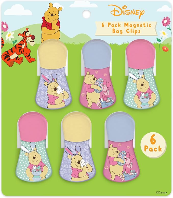 Disney Winnie the Pooh Magnetic Chip Clips, Set of 6 | Airtight food storage bag clips for snack, cereal, and coffee bags, great for pantry and fridge, magnet displays kids artwork by BestBrands