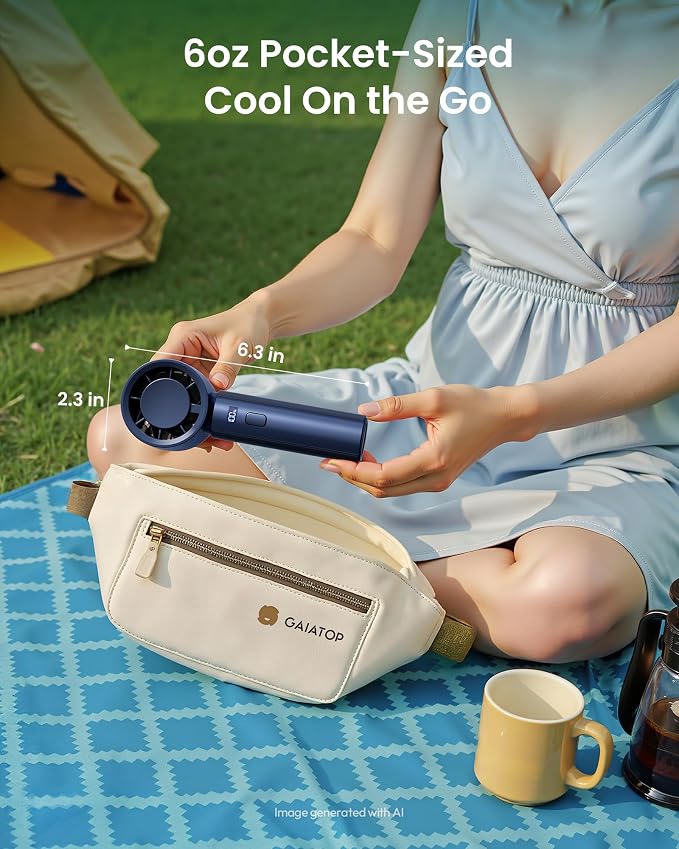 Gaiatop Small Handheld Personal Fan, Powerful High Speed Turbo Cooling | USB Rechargeable Mini Portable Fan for Travel, Outdoor Essentials, Summer Gifts for Women Girls,, Navy Blue - Image 6