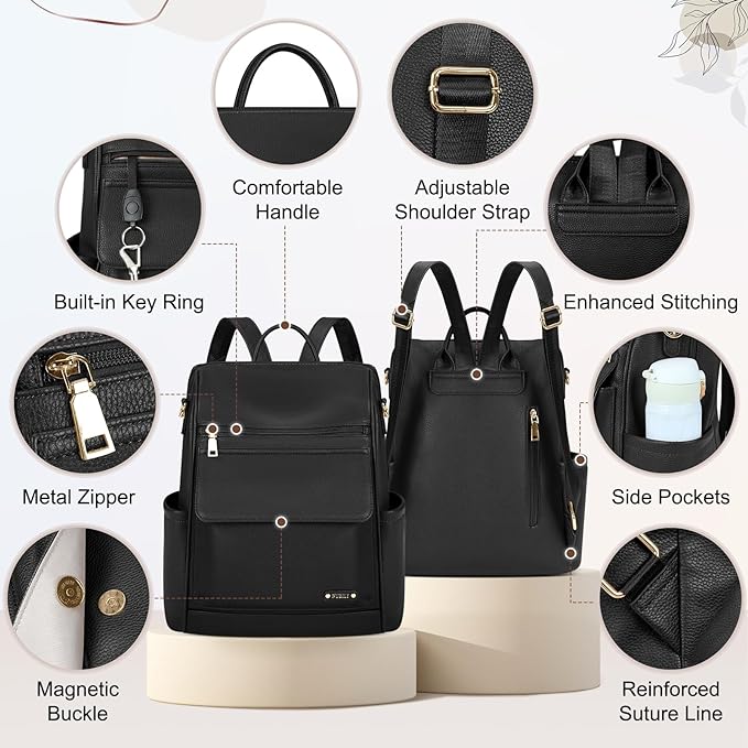 NUBILY Backpack Purse for Women Leather Anti-Theft Mini Backpack Fashion Designer Handbag Convertible Travel Bag Ladies Shoulder Bags, Black - Image 5