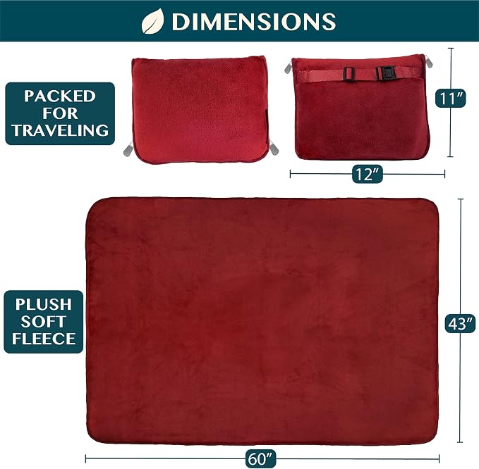 PAVILIA Travel Blanket Pillow, Soft Airplane Blanket 2-in-1 Combo Set, Plane Blanket Compact Packable, Flight Essentials Car Pillow, Travelers Gifts Accessories, Luggage Backpack Strap, 60x43 Red - Image 6