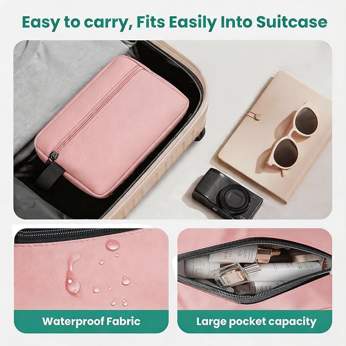 Travel Toiletry bag for Women and Men,Small Cosmetic Bag Hanging Lightweight Makeup Bag Small Tool Bag Travel Organizer accessories for Women Men - Pink - Image 6